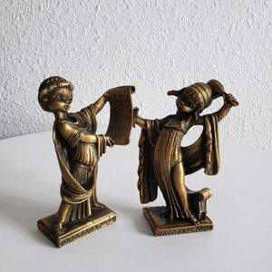 Vintage Depose Italy Bronze Boy HoldingSenatus Law Scrall And Girl with Combb